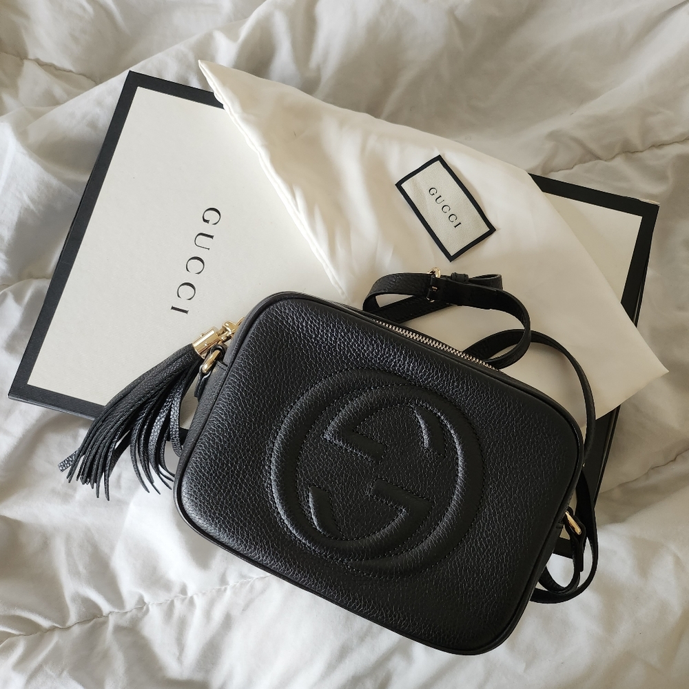 GUCCI Soho Disco Black Pebbled Leather Crossbody Camera Bag
